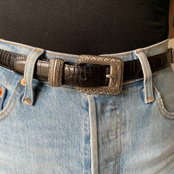 Vintage Black Leather Western Belt - Picture 2 of 7